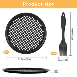YDAKGUEY Large Pizza Tray, 12.4" Non Stick Pans Carbon Steel Chip Tray with Holes Carbon Steel, Fridge & Dishwasher Safe for Oven Baking Roasting Making Pizza, Black