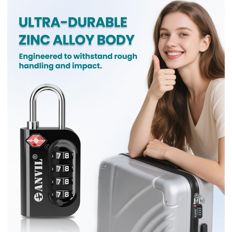 ANVIL TSA Approved Luggage Lock - 4 Digit Combination, 10,000
