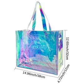 TotePrint Holographic Clear PVC Tote Bag - Reusable Hologram Shopping Bag, Transparent Gift Bags for Supermarket, Events & Sustainable Transport (Pack of 1), blue