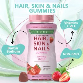 Vitavo Gominolas Con Biotina Sabor Fresa - 160 Unidades - Suplemento Para Cabello, Piel Y Uas - Vitaminas Masticables Para Mujeres Y Hombres          