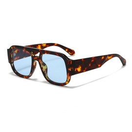 YAMEIZE Retro Style Double Bridge Pilot - Sunglasses for Women Men Vintage 70s Rectangle Sunglasses Square Shade Driving