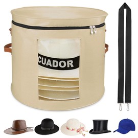 VanlonPro Large Hat Storage Box for Women & Men, 19" D x 17" H Oversized Hat Box Organizer，Foldable Round Travel Hat Boxes with Dustproof Lid, Stuffed Toy Storage Bin Bag (Milk Coffee)