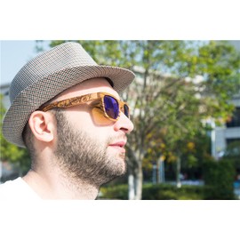 SHELOO Zebra Wood Polarized Sunglasses Wooden Men & Women Retro Style 100% UV400 - Blue Lens Driving Hiking Fishing Resistant to Heat Resistant Swimming N1