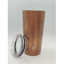 BästKopp 20 OZ Vacuum Insulated Double Wall 18/8 Stainless Steel Coffee Tumbler, Tall Cup, Beautiful Wood Design, With Durable Lid