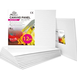 PHOENIX Painting Canvas Panels 8x10 Inch, 12 Value Pack - 8 Oz Triple Primed 100% Cotton Acid Free Canvases for Painting, White Blank Flat Canvas Boards for Acrylic, Oil, Watercolor & Tempera Paints