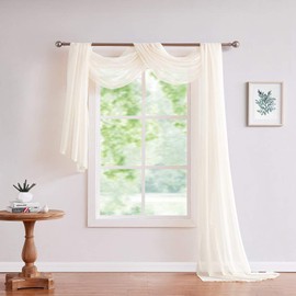 ASATEX Medium Length 55" (W) x 144" (L) Light Beige Sheer Window Scarf. Voile Window Treatments are Perfect As Valance Scarves As Well As Bed Canopy Or Wedding Decoration. AMA 56" x 144" Beige