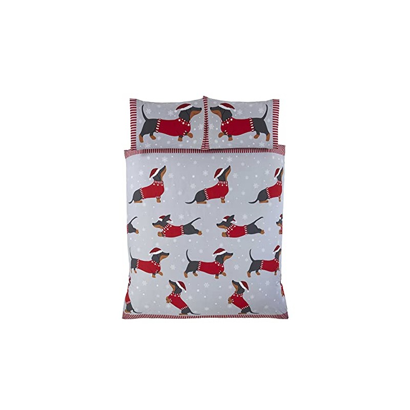 Rapport Home Dachshund Duvet Cover Set, Polycotton, Red, Single