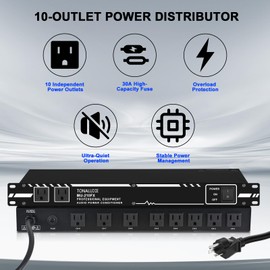 TONALUXE Power Conditioner for Audio Equipment, 10 Outlets 30A Rack Mount Audio Digital Pro Power Supply Controller Regulator for Home Theater Sound System Stage Studio (MU-210FX)