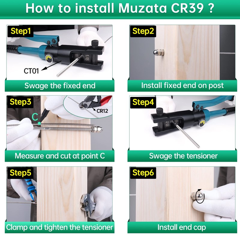 Muzata 20 Pack 1/8" Cable Railing Hardware Kit Hand Swage