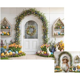 Kate 10x8ft Colorful Easter Eggs Backdrops for Photography White Rabbit with Beautiful Flowers Background Celebrate Easter Holiday Studio Backdrop