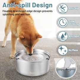 Nayelf Wassernapf Hund Ohne Sabbern,Hundenapf Edelstahl 3L,Trinknapf Hund Mit Rutschfestem Boden,Spillageprävention,Spülmaschinenfest