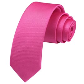 HISDERN Hot Pink Ties for Men Solid Fuchsia Necktie Skinny Formal Woven Satin Classic Silk Slim Plain Wedding Party