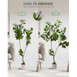 Artificial Fiddle Leaf Fig Tree - 6FT Fake Plant with White Planter, Large Fake Tree Faux Fig Trees Floor Plants for House Indoor Home Decor Housewarming Gift, Y-Fig-6ft-white