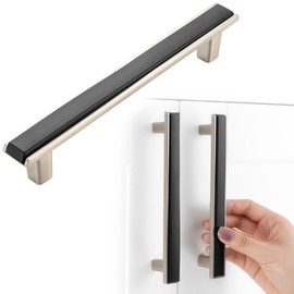 BEROSSA 5 Inch Screw Spacing, Black & Nickel 2-Tone Cabinet Pulls, Kitchen Furniture Handles, Pack of 5 | Solid Hardware for Cupboard Door Bedroom Dresser Drawer Bathroom Vanity 2281