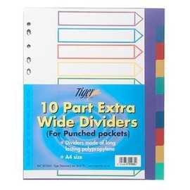 A4 Extra Wide Colour Coded 10 Part Strong Filing Subject Dividers Tabbed Index