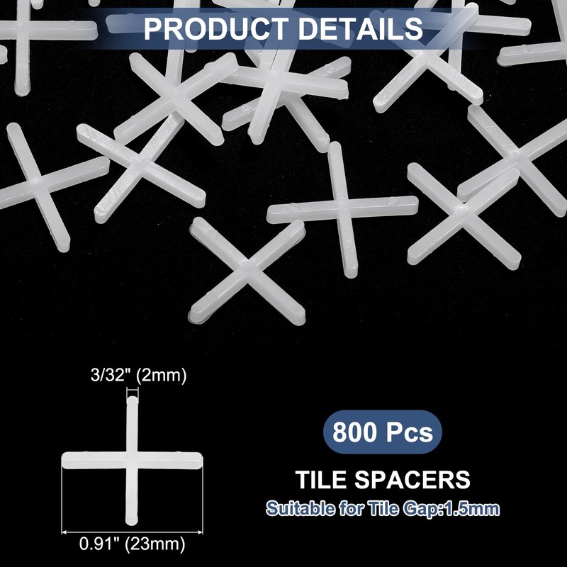 sourcing map 800Pcs Tile Spacers, 2mm 3/32" Cross Shape Wall