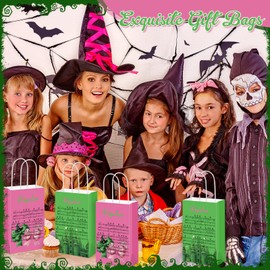 24 Pack Green and Pink Popular Musical Paper Bags Witch Goodie Bags Party Favors Pink Green Castle Fantasy Paper Bag for Girl Women Birthday Party Supplies Decorations