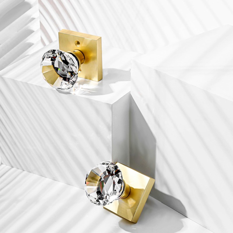 HIEMEY Glass Crystal Door Knobs Interior, Gold Door knobs Passage