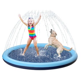 CHAWONER CHAWONER Dog Pool Splash Pad, 100cm/39in Anti-Slip Dog Sprinkle Splash Pool, Foldable Inflatable Puppy Splash Sprinkler Pad, Outdoor Dog Sprinkler Play Mat for Summer Garden Beach Backyard