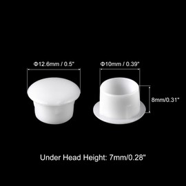 sourcing map Screw Hole Plugs, 10mm(25/64") Dia PP Snap in Shelf Button Flush Type Caps for Furniture Cabinet Cupboard, White 60 Pcs