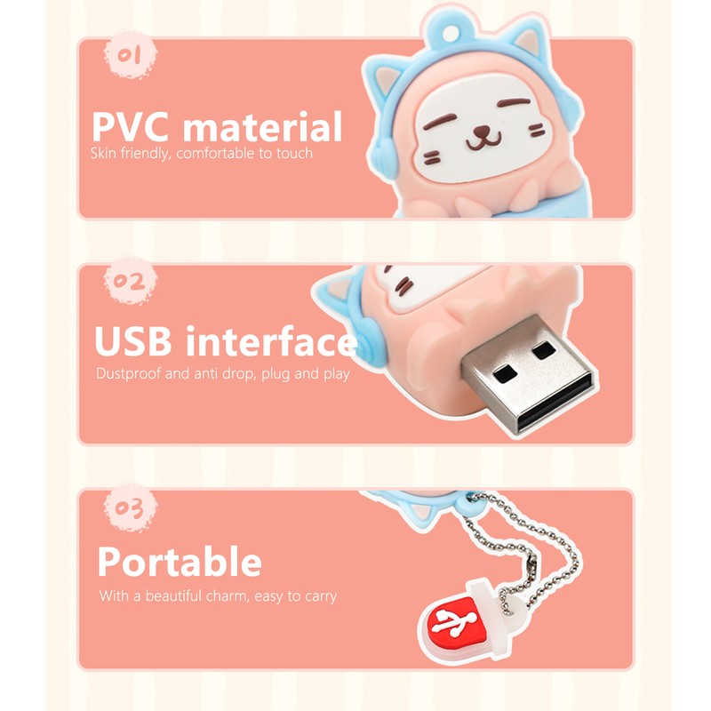 Cartoon Flash Drive PVC USB2.0 Cat Pattern Plug and Play