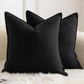 Mandioo Pack of 2 Neutral cotton Cushion Covers 45x45 cm 18x18 inch Solid Decorative Couch Throw Pillowcase Boho Farmhouse Home Decor for Sofa Living Room Bed Bedroom Black