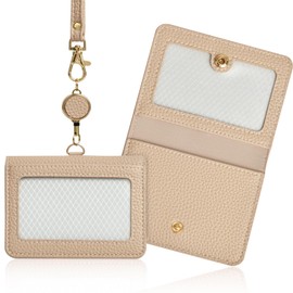 ID Card Holder, Horizontal Employee Card Case, Men's, Women's, Card Slots, Name Card Case, Business Card Holder, Pass Case, Card Pocket, ID Card Case, Name Holder, Neck Holder, Double-Sided, Leather,