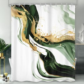 Omifly Sage Green Marble Shower Curtain 60Wx72H Inch Abstract Modern Luxury Ink Texture Minimalist Gray Ombre Aesthetic Fluid with 12 Plastic Hooks Fabric Waterproof Toilet Accessories Decor