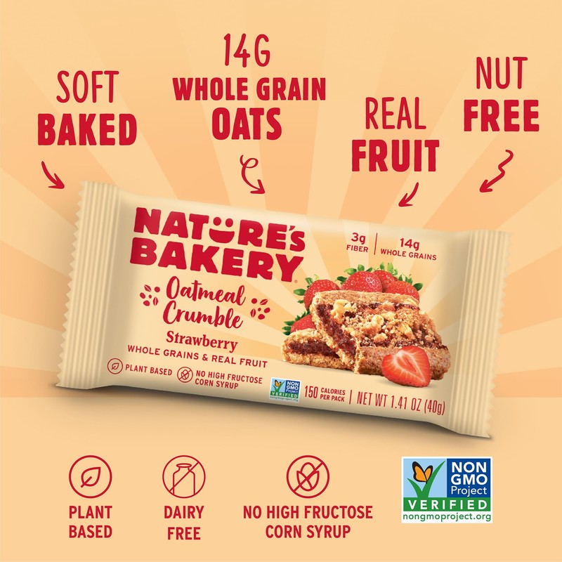 Nature’s Bakery Oatmeal Crumble Bars, Strawberry, Real Fruit, Vegan, Non-GMO,
