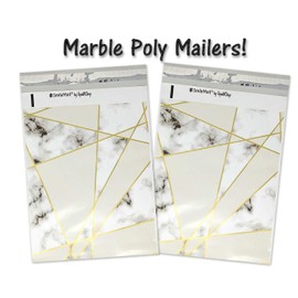 10x13, 14x17 Inch 100 Pack Marble Tile Poly Mailers, Mosaic Gold Geometric Envelope Plastic Custom Mailing & Shipping Bags W/Kissy Stickers (10x13 Inch)