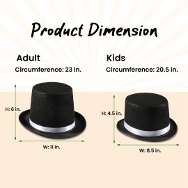 Dress Up America Black Felt Top Hat with Silver Piping Costume Accessory for Magician Gentleman
