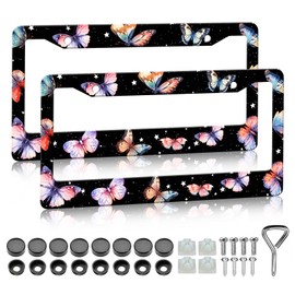 Colorful Butterfly License Plate Frame - 2 PCS Watercolor Butterfly Insect License Plate Frame Cover Holder Aluminum Metal, Rust-Proof Waterproof Car Decorative Tag Frames for Standard Us 12x6 Inch
