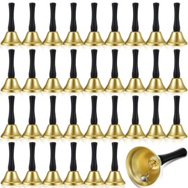 34 Pieces Metal Hand Bells,Kabcifea Gold Call Bell Dinner Service Bell Small Hand Held Bells with Black Wooden Handles for School Church Classroom Wedding Decorative
