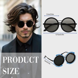 Adjustable Tint Mens Polarized Sunglasses, Round UV Protection Stepless Sunglasses with ND Filter Lenses, Steampunk Retro Style for Beach, Fishing, Driving, Party, Outdoor Sports