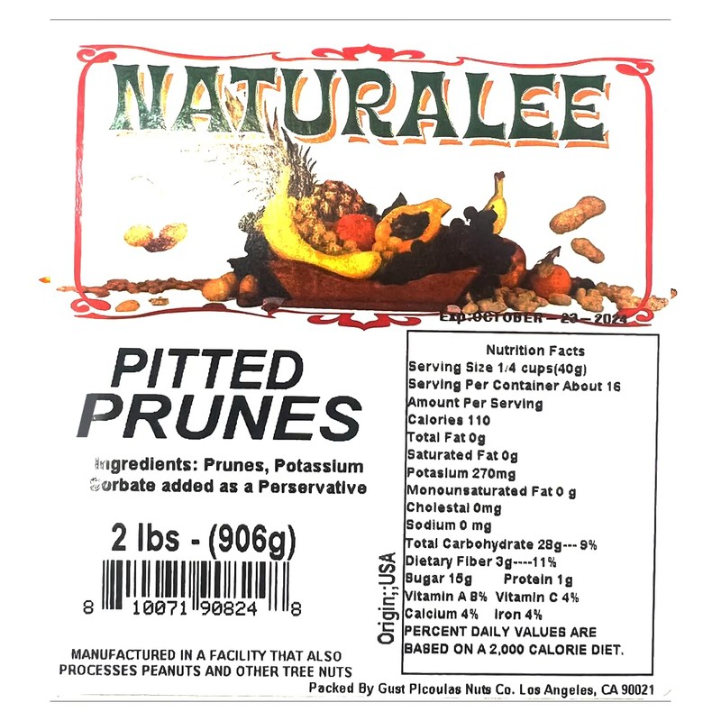 Naturalee Dried Prunes 2 lb - Pitted - No Added