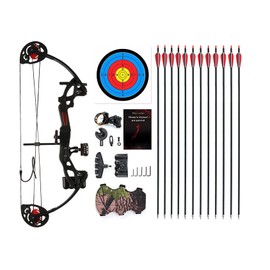 PANDARUS Compound Bow Archery for Youth and Beginner, Right Handed,19”-28” Draw Length,15-29 Lbs Draw Weight, 260 fps (Black Right Handed)
