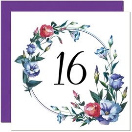 Girls 16th Birthday Card with Floral Design - Ladies Floral bday Birthday Card for 16 Year old teenage Girls Daughter Granddaughter Kids sixteen sixteenth Sister cousin Niece