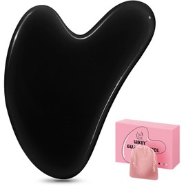 Gua Sha Tool Guasha Massage Tool 100% Natural Jade Stone for Face Care, Relieve Wrinkle Eye Puffiness Treatment, Back Spa (Black)