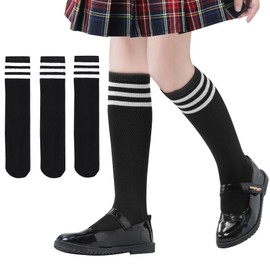 Zando Youth Black Knee High Socks Girls Black Softball Socks Stretchy Soccer Socks Girls Uniform Socks Cotton Baseball Socks Youth Boys Outdoor Athletic Long Tube Socks girls 3 Black/White 8-10 years