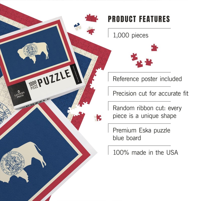Lantern Press 1000 Piece Jigsaw Puzzle, Wyoming State Flag, Letterpress