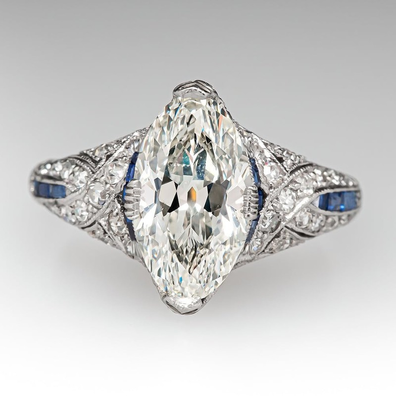 Hsitgexf Vintage Court Style Marquise and Baguette Cut Cubic Ring