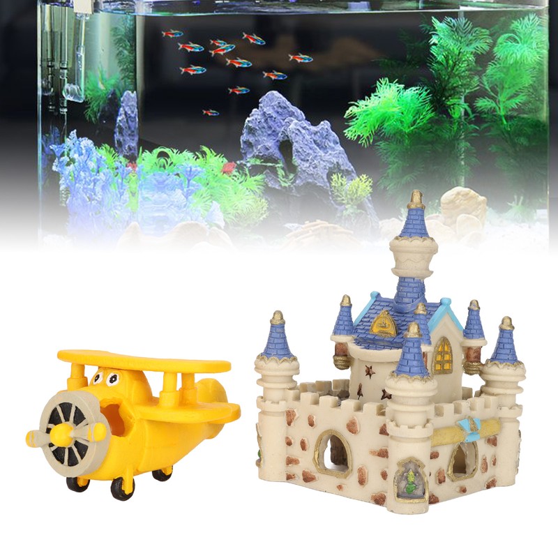 Aquarium Resin Airplane Castle Decoration Simulation Safe Cartoon Fish Tank