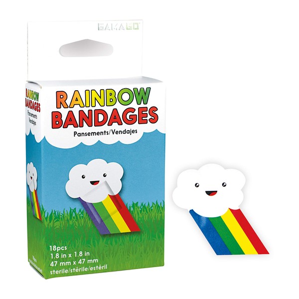 GAMAGO Rainbow Bandages for Kids & Kidults - Set of 18 Individually Wrapped Self Adhesive Bandages - Sterile, Latex-Free & Easily Removable - Funny Gift & First Aid Addition