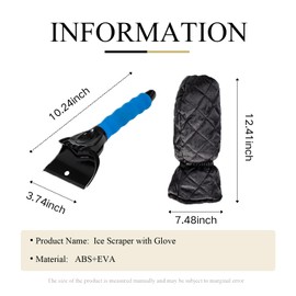 TAEAFER Ice Scraper with Glove - Waterproof Ice Scrapers Snow Removal Tool for Car Windshield, SUV, Truck - Comfortable Mitt Glove for Quick Ice & Snow Removal (Blue)