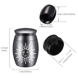 CREATCABIN Sun & Moon Night Small Keepsake Urns for Human Ashes Mini Cremation Urns Stainless Steel Memorial Ashes Holder Share Urn Decorative Miniature Burial Funeral Jar for Adult Female (Silver)