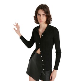 TRENDYOL Ladies Standard Size Turtleneck Cardigan Sweater, black