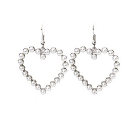 Pearl Heart Earrings for Women Vintage Pearl Love Heart Earrings 14K Gold Pearl Heart Dangle Earrings Valentine Wedding Jewelry for Women (Silver)