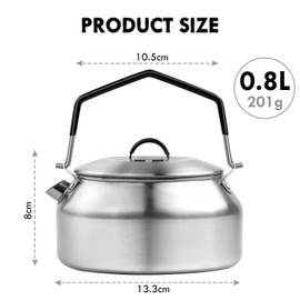 Flintronic Kettle, 0.8 L Stainless Steel Camping Kettle, Portable Camping Kettle, Tea Kettle, Tea Coffee Pot for Outdoor Cooking, Picnic, Hiking, Camping Accessories