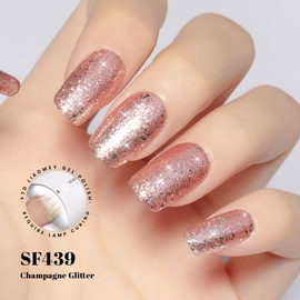 YTD Likomey Gel Nail Polish,15ml Rose Gold Glitter UV Nails Gel,Christmas Winter Shiny Sparkly Salon Home Manicure Pink Shimmer Flakes UV Manicure Nail Art Varnish,SF439