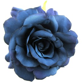 5 inch Navy Blue Rose Poly Silk Flower Hair Clip with Teeth